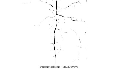 Black paint dripping down a fractured white concrete surface. Graphic design resource of a weathered wall with ink drips