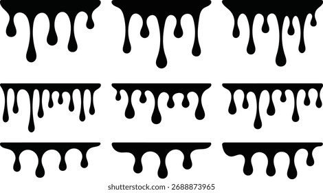 Pintura preta goteja recursos gráficos líquido derretendo tinta vetor ilustração