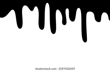 black paint drips isolated on a white background. The flowing black liquid. 
