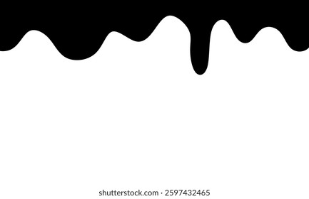 black paint drips isolated on a white background. The flowing black liquid. 