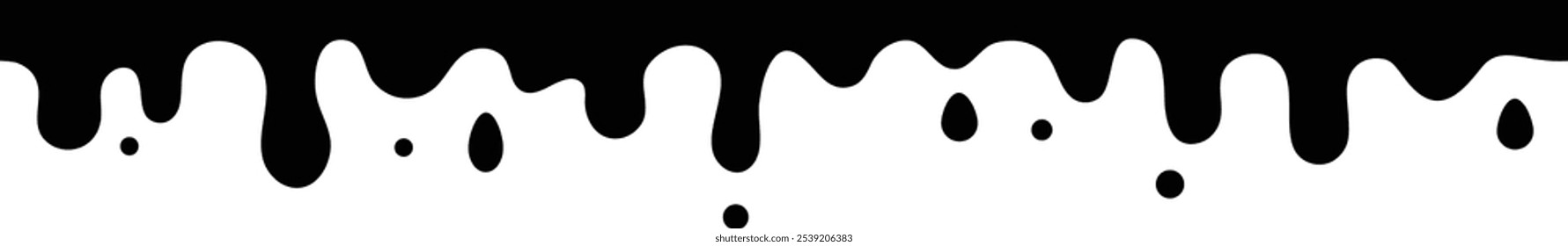 Black paint drips slowly on a white background, creating a mesmerizing abstract pattern. The fluid movement contrasts dark and white, giving a bold and trendy look