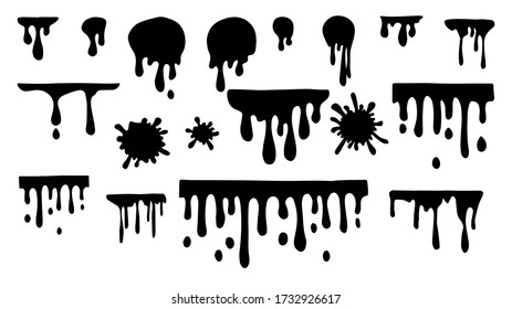 La pintura negra desliza el conjunto de tinta de salpicadura vectorial, Ilustración vectorial.