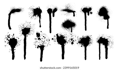 Black paint drips.Grunge splatters set.