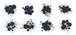 Black Paint Drops Vector Set. Abstract Ink Splashes And Spots, Grunge Ink Splatters. Ink Messy Drops Silhouettes Flat Vector Illustration Bundle