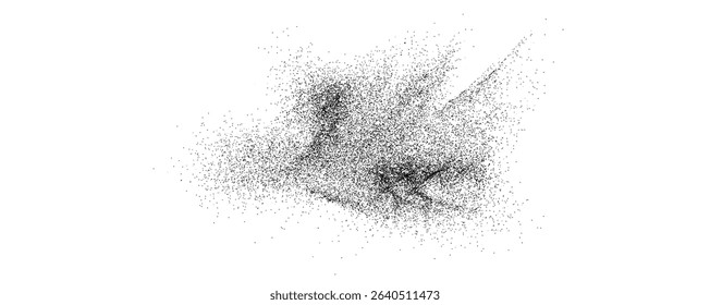 Black paint dust and splashes, coal dust effect, black ground pepper. Design element with grainy texture, abstract background with grainy noise pattern, vector, png. Ash, cinders.