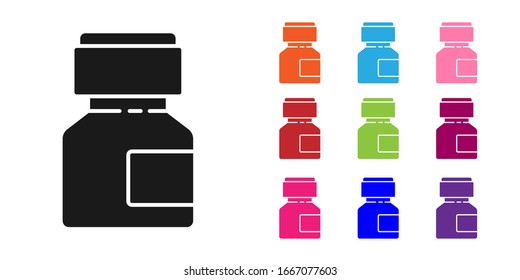 Black Paint, gouache, jar, dye icon isolated on white background. Set icons colorful. Vector Illustration