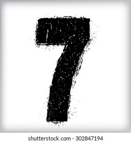 Black Paint Grunge Number Seven . vector .