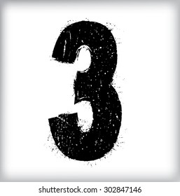 Black Paint Grunge Number Three . vector .