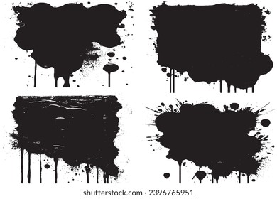 black paint grungy texture on white background, vector image of black paint splash texture
