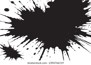 black paint grungy texture on white background, vector image of black paint splash texture