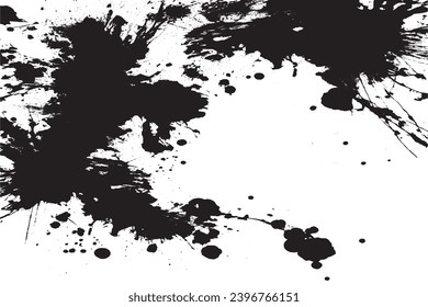 black paint grungy texture on white background, vector image of black paint splash texture