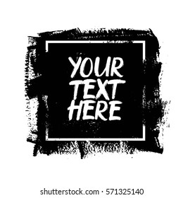 Black paint, ink  background. Dirty artistic design element, box, frame and place for text.