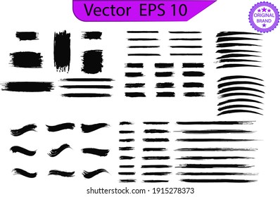 Black paint, ink brush strokes, brushes, lines  on transparent  background. Ink brush strokes bundle. Brush strokes text boxes. Vector paintbrush set. Grunge design elements. 