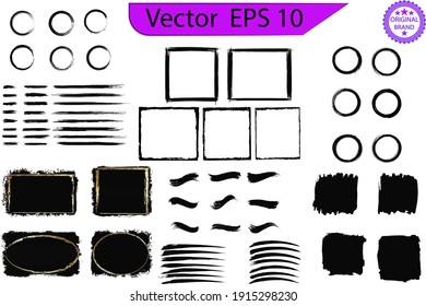 Black paint, ink brush strokes, brushes, lines on transparent background. Ink brush strokes bundle. Brush strokes text boxes. Vector paintbrush set. Grunge design elements. Original textures