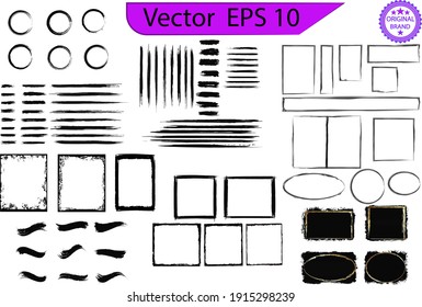 Black paint, ink brush strokes, brushes, lines on transparent background. Ink brush strokes bundle. Brush strokes text boxes. Vector paintbrush set. Grunge design elements. Original textures
