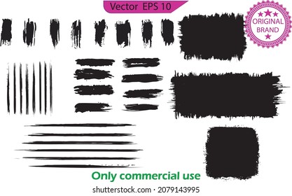 Black paint, ink brush strokes, brushes, lines set. Ink brush strokes bundle. Brush strokes text boxes. Vector paintbrush set. Grunge design elements. Original textures