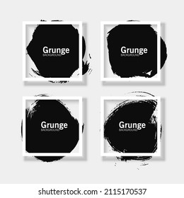 Black paint, ink brush strokes, brushes, lines, grungy. Set of Dirty artistic design elements, boxes, frames. Vector illustration Isolated on white. Freehand drawing