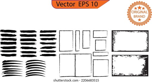 Black paint, ink brush strokes, brushes, lines set. Ink brush strokes bundle. Brush strokes text boxes. Paintbrush set. Grunge design elements. Overlay texture.