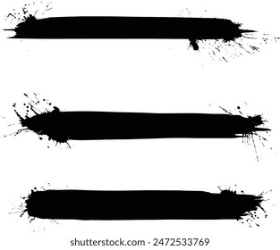 Black paint, ink brush strokes. Ink brush strokes bundle on transparent background. Brush strokes text boxes. Set of paintbrush set.