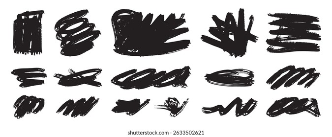 black paint, ink brush strokes set. grunge texture and dirty artistic design elements. Vector illustration