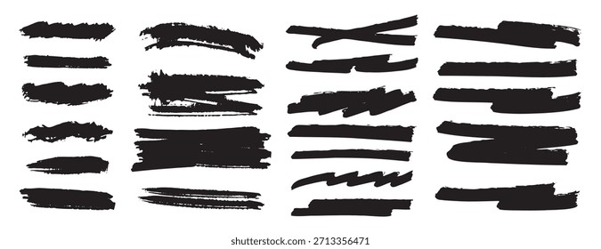 Conjunto de líneas de trazos de pincel de tinta de pintura negra. Subrayar sucios Elementos de diseño grunge audaces. Ilustración vectorial