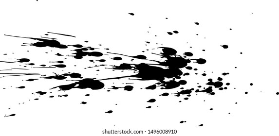 Black paint, ink splash, brushes ink droplets, blots. Black ink splatter background, isolated on white. Vector illustration