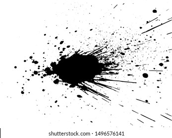 Black paint, ink splash, brushes ink droplets, blots. Black ink splatter background, isolated on white. Vector illustration