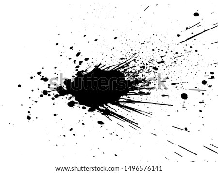 Black paint, ink splash, brushes ink droplets, blots. Black ink splatter background, isolated on white. Vector illustration