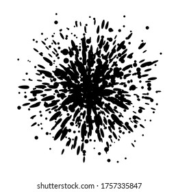 Black paint ink splash explosion. Cartoon typographical element for poster, t-shirt , banner , label. Vector illustration. Isolated on white background