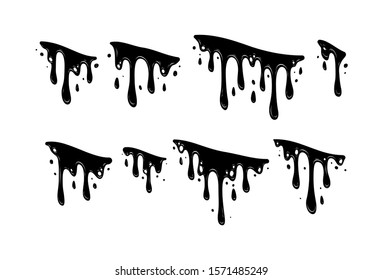 Black paint oil dripping graphic elements. Current inks paint down liquid. Paint flows. Vector illustration. 