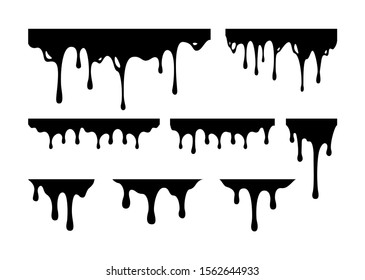 Black paint oil. Dripping liquid. Current inks paint down liquid.  Vector illustration.