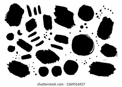 Black paint, polish, varnish brush shapes set, masks kit. Universal elements for wrapping, flyers, cards, branding and digital scrapbooking.