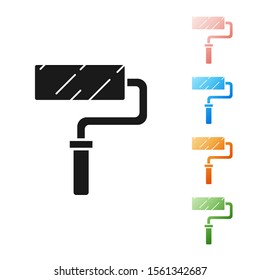 Black Paint roller brush icon isolated on white background. Set icons colorful. Vector Illustration