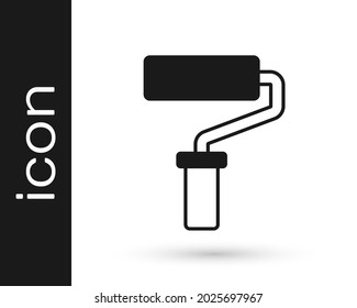 Black Paint roller brush icon isolated on white background.  Vector