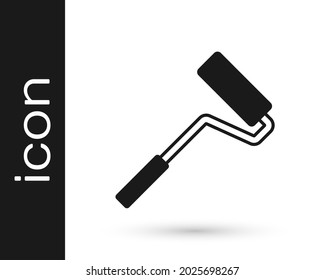 Black Paint roller brush icon isolated on white background.  Vector