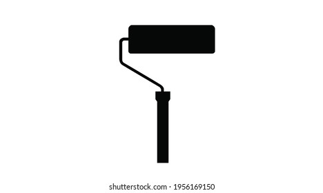 Black paint roller icon on white background. Vector isolated illustration