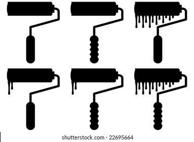 black paint roller icon set