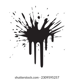 Una salpicadura de pintura negra. con un fondo blanco. Bolsa y manchas de pintura. Pincel de pintura estilo Grunge Pintura salpicada de pintura. Aislar en un fondo blanco. ilustración vectorial. 