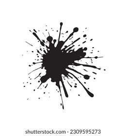 Eine schwarze Paint-Spritze. mit weißem Hintergrund. Menge und Flecken Farbe. Farbpinsel im Grunge-Stil Paint splash. Isolieren Sie sich auf weißem Hintergrund. Vektorgrafik. 