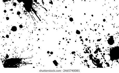 Black paint splatter isolated on white background. Vector illustration dirty ink art and abstract design texture. Messy element splash drop and spotted blob decoration