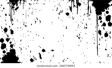 Black paint splatter isolated on white background. Vector illustration dirty ink art and abstract design texture. Messy element splash drop and spotted blob decoration