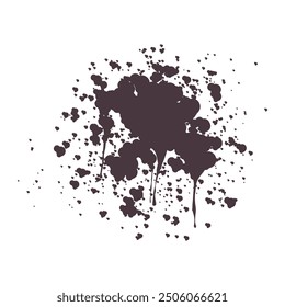 Black Paint Splatter Isolated on White Background. Ink Splash with Drops Blots, Artistic. 