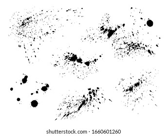 Black paint splatter set isolated on white background. Water splash silhouette vector texture overlay