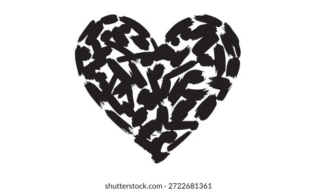Black paint splattered heart shape on white background