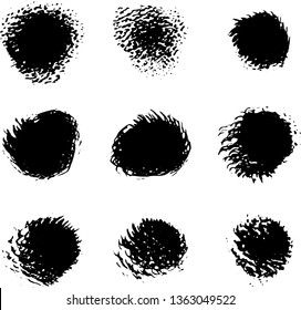  Black Paint Splattered Shape . Grunge texture vector. Ink blot splash collection set