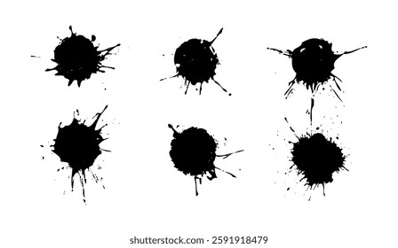 Black paint splatters on white background