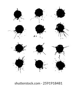 Black paint splatters on white background