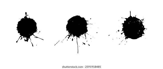 Black paint splatters on white background