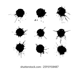 Black paint splatters on white background