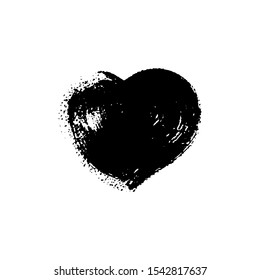 Black paint spot with texture in form heart. Vector isolated illustration. Can be using for web design, logos, banners, greeting cards, leaflets, posters, for printing on clothing, cups.